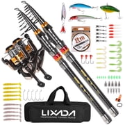 Lixada 2PCS Carbon Fiber Telescopic Fishing Rod and Reel Combo Kit,Spinning Fishing Reel Gear Organizer Pole Set