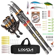 Lixada 2PCS Carbon Fiber Telescopic Fishing Rod and Reel Combo Kit,Spinning Fishing Reel Gear Organizer Pole Set
