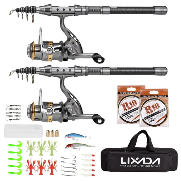 Lixada 2PCS Telescopic Fishing Rod and Reel Combo Kit,Spinning Fishing Reel Gear Organizer Pole Set