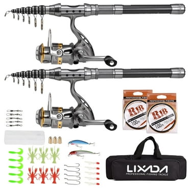 Lixada 2PCS Telescopic Fishing Rod and Reel Combo Kit,Spinning Fishing Reel Gear Organizer Pole Set