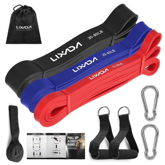 Lixada 3 Packs Pull Up Assist Bands Set Resistance Loop Bands Powerlifting Workout Exeise Stretch Bands with Door Anchor Foam Handles Hooks and Carry Bag