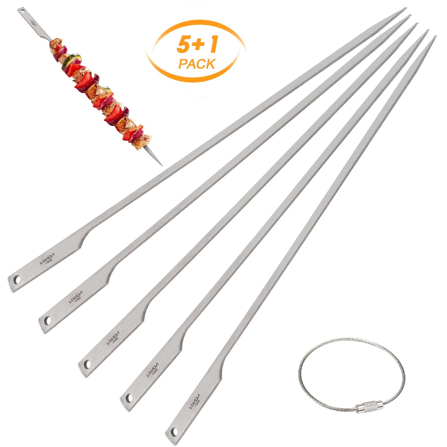 Lixada 5pcs 10 Inch Flat Barbecue Skewers Backyard Picnic BBQ Grilling Kabob Skewers BBQ Sticks with Wire Ring - image 1 of 7