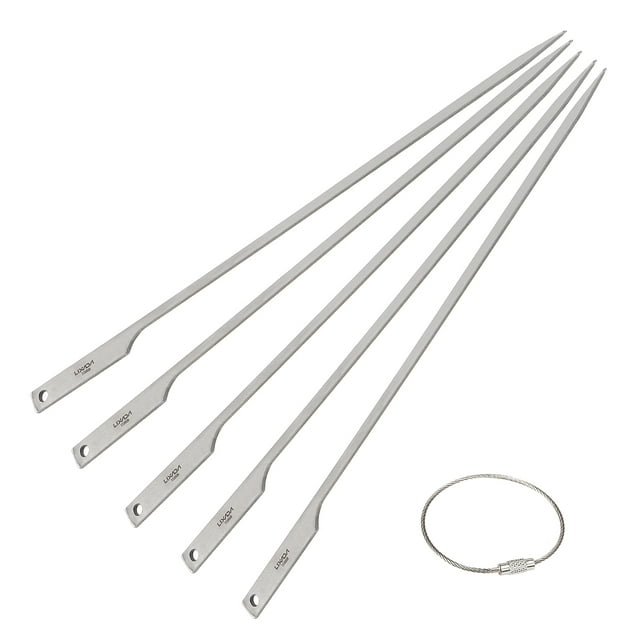 Lixada 5pcs 10 Inch Flat  Barbecue Skewers  Backyard Picnic BBQ Grilling Kabob Skewers BBQ  with Wire Ring