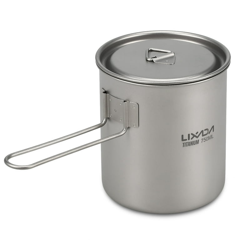 Lixada Camping Cooking Kettle 1L Stainless Steel Pot with Foldable Handle  and Dual Use Cover Portable for Hiking Backpacking Picnic