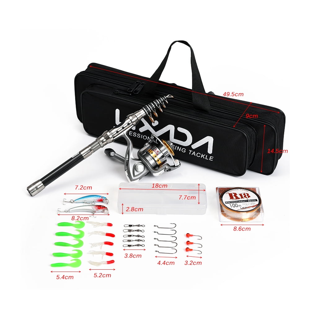 Lixada 95 In. Telescopic Fishing Rod and Reel Combo Full Kit with Spinning  Fishing Reel Gear Organizer Pole Set, Portable Fishing Hooks Jig Head and Fishing  Carrier Bag Case Accessories 