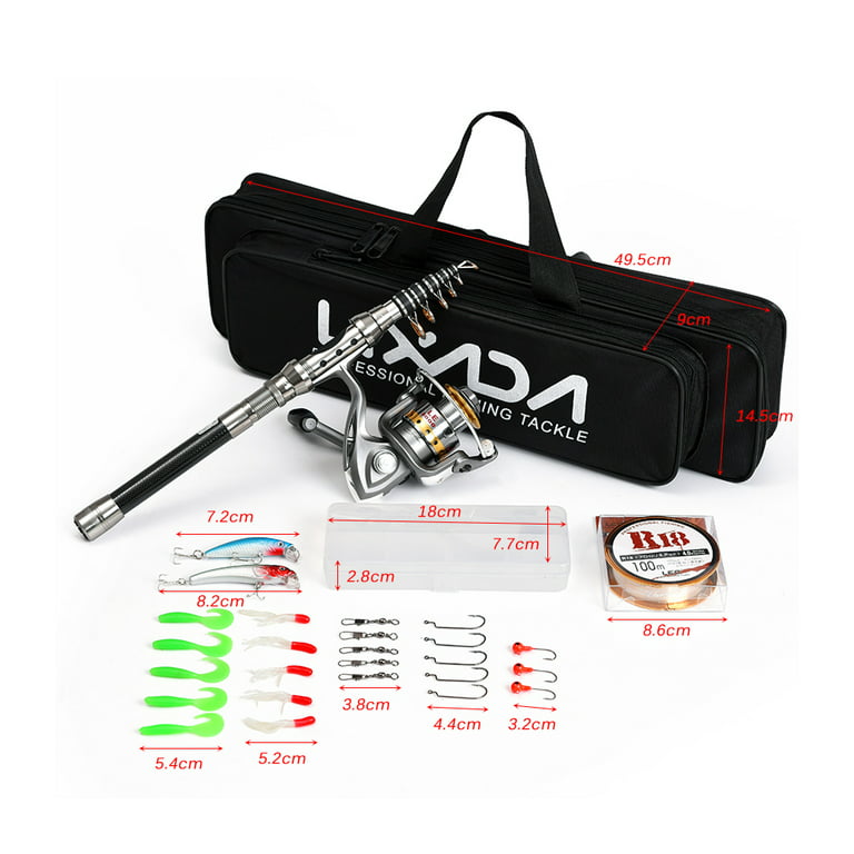 Lixada 95 In. Telescopic Fishing Rod and Reel Combo Full Kit with Spinning Fishing  Reel Gear Organizer Pole Set, Portable Fishing Hooks Jig Head and Fishing  Carrier Bag Case Accessories 