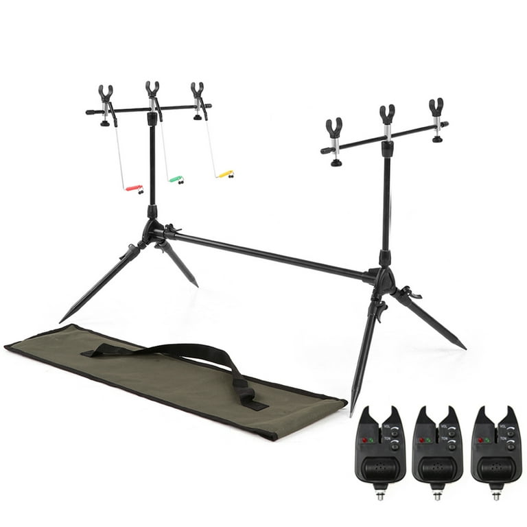 Lixada Adjustable Retractable Carp Fishing Rod Pod Stand Holder Fishing Pod  Stand with 3 Bite Alarms and Swingers Indicators 