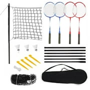 Lixada Badminton Set with 4 Racquets, Net with Poles, 3 Shuttlecocks and Carrying Case for Kids and Adults, multi-player