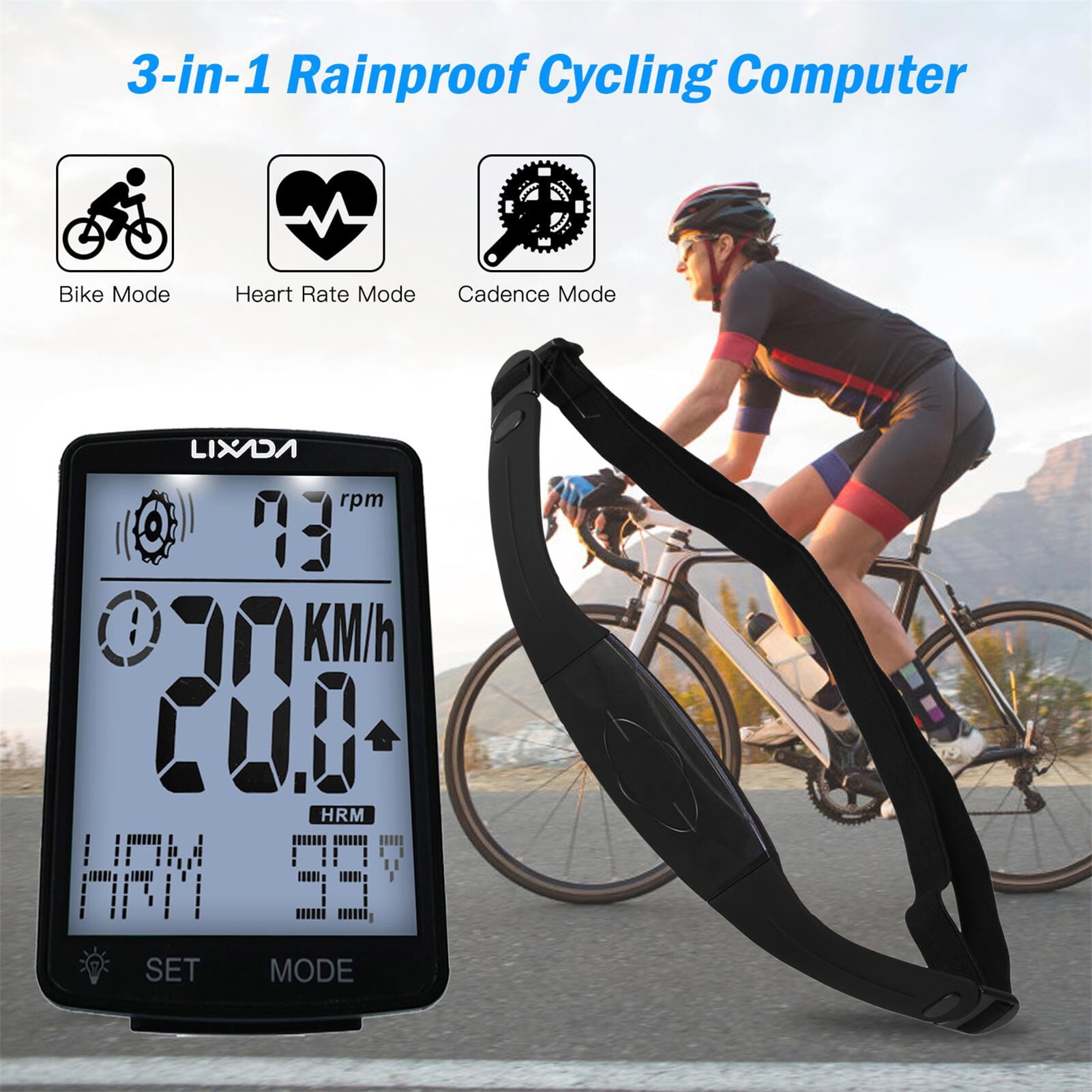 Lixada Bike Computer,Bike Computer Temperature Computer Functional Lcd