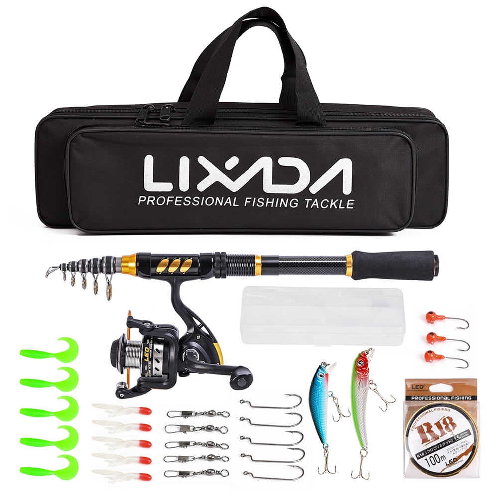 Lixada Carbon Fiber Fishing Rod Reel Combo Telescopic Rod, Spinning Reel, and Fishing Accessories Kit, Size: Style-2 2.1m