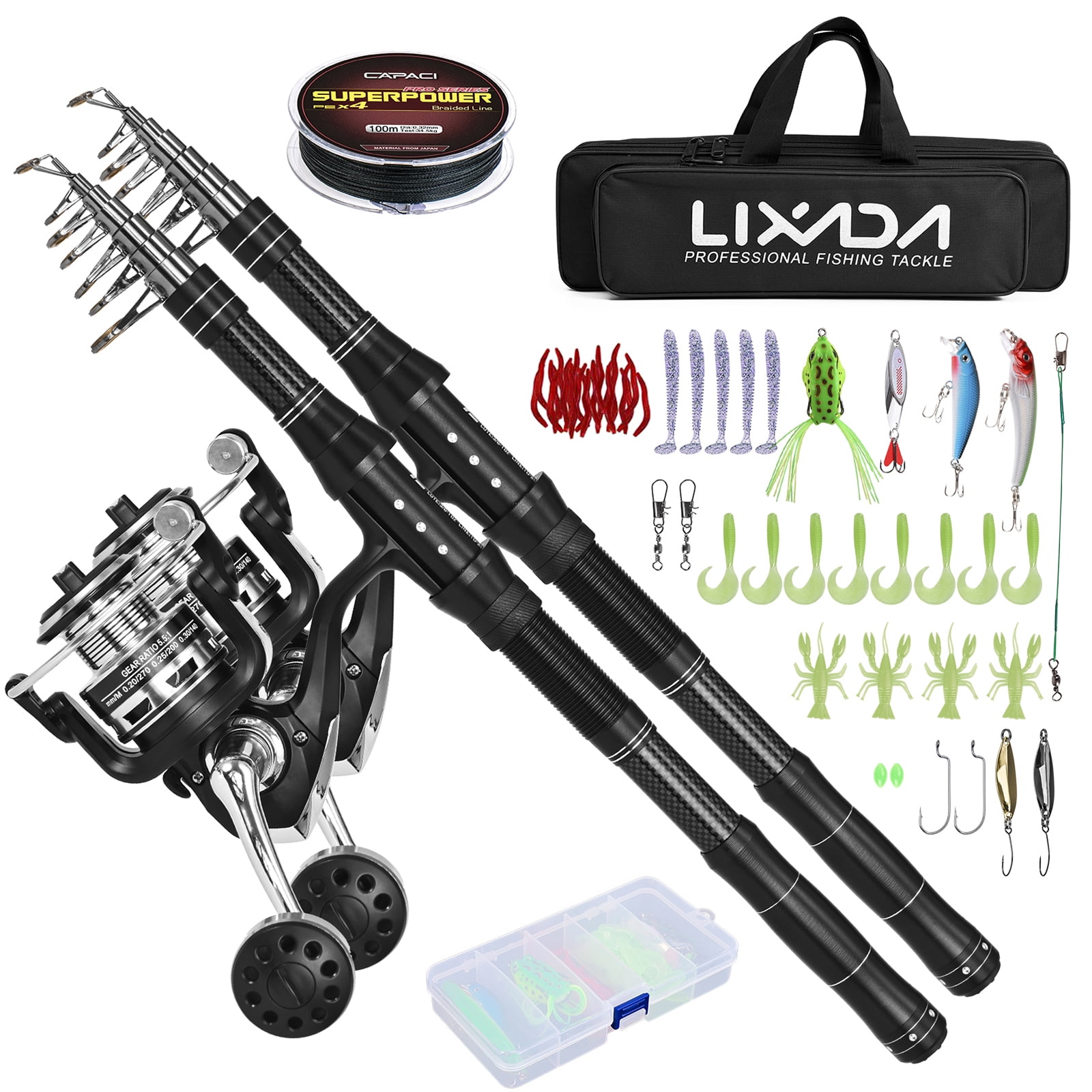 Cañas De Pescar Lixada 2PCS Telescopic Fishing Rod And Reel Combo