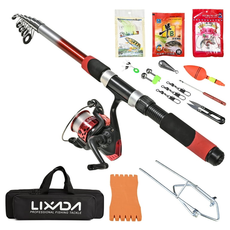 Lixada Fishing Rod Kit Telescopic Fiberglass Sea Rod, Spinning