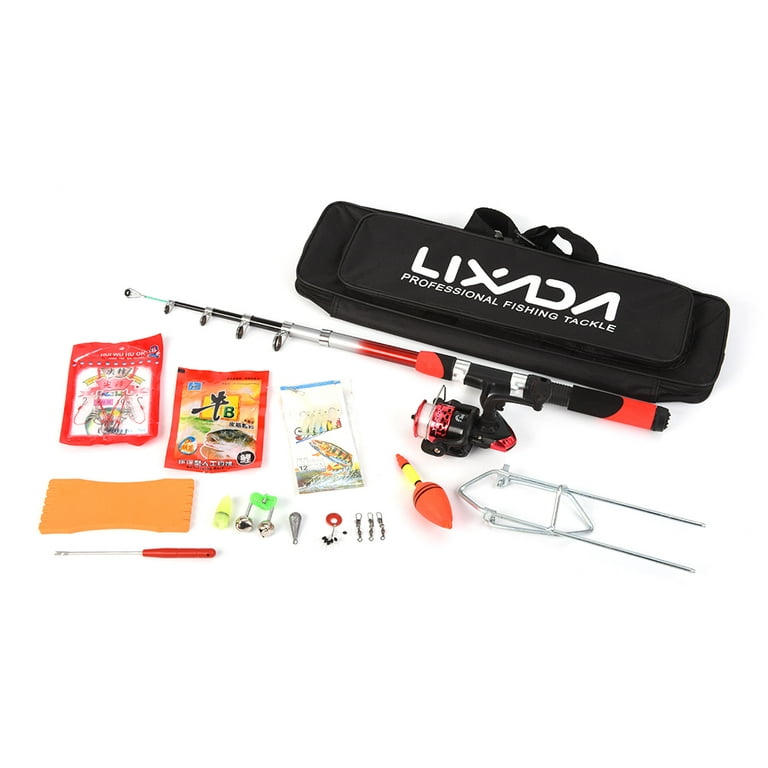 Lixada Fishing Rod Reel Combo Full Kit with 2pcs 2.1m Telescopic Fishing Rods 2pcs Spinning Reels Fishing Lures Hooks Accessories Fishing Bag(Red&Red)