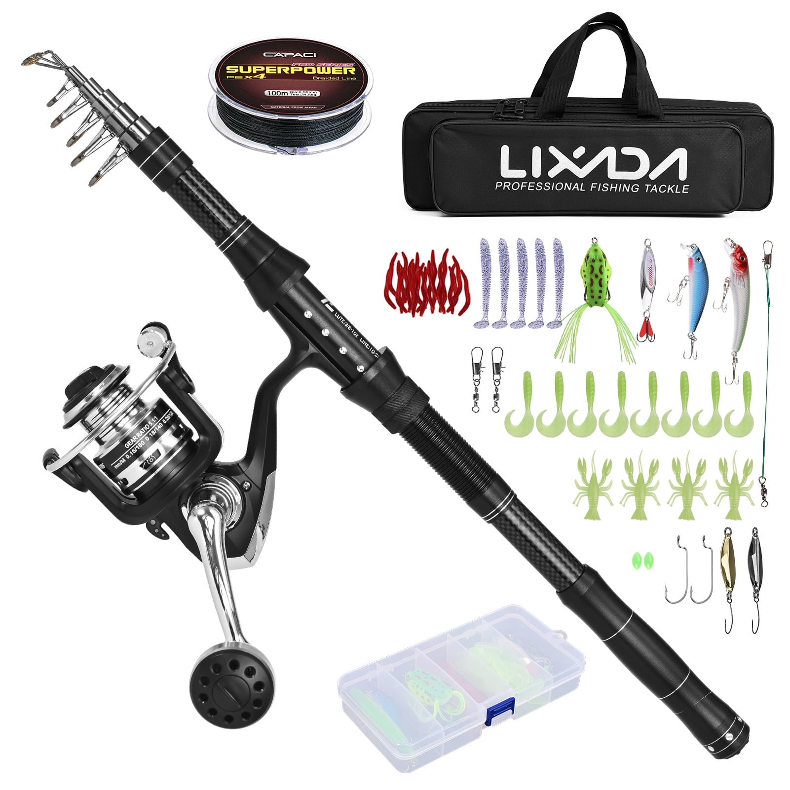 Lixada Fishing Rod and Reel Combos Telescopic Fishing Pole with
