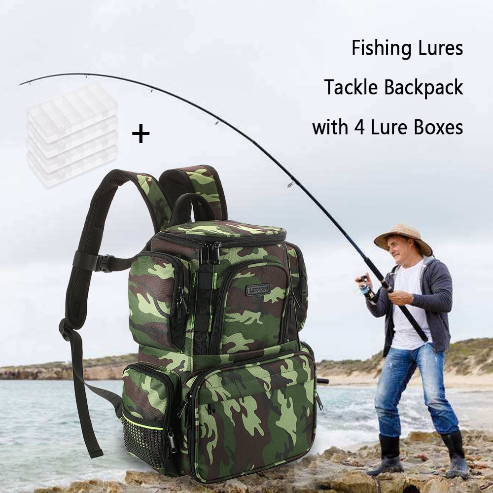 Lixada Fishing Tackle Bag Backpack Fishing Lures Bait Box Storage Bag (4 Fishing  Tackle Boxes are Optional)