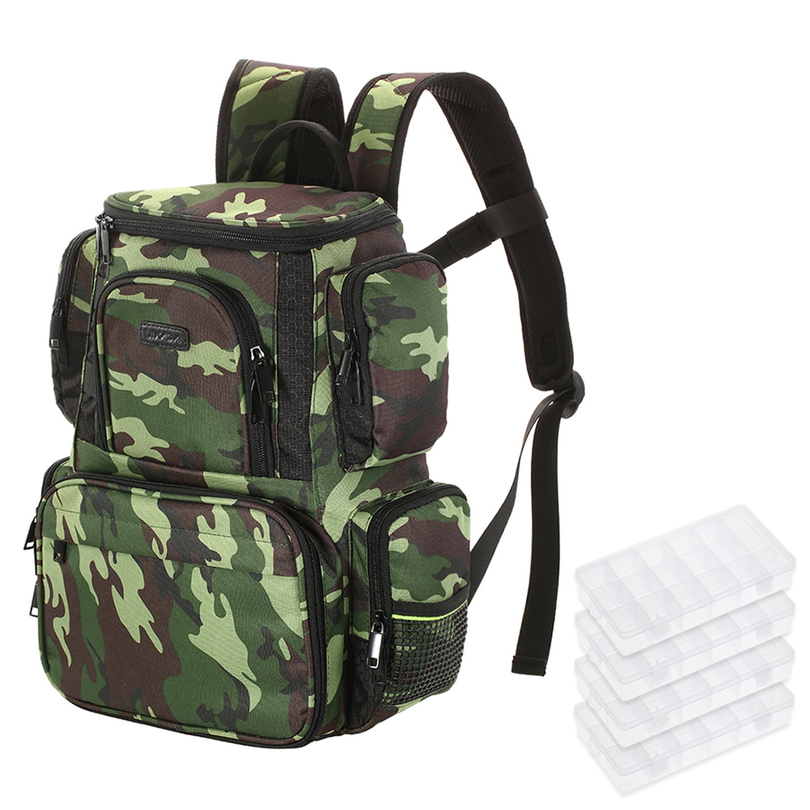 Lixada Fishing Tackle Bag Backpack Fishing Lures Bait Box Storage Bag with  4 Fishing Tackle Boxes 