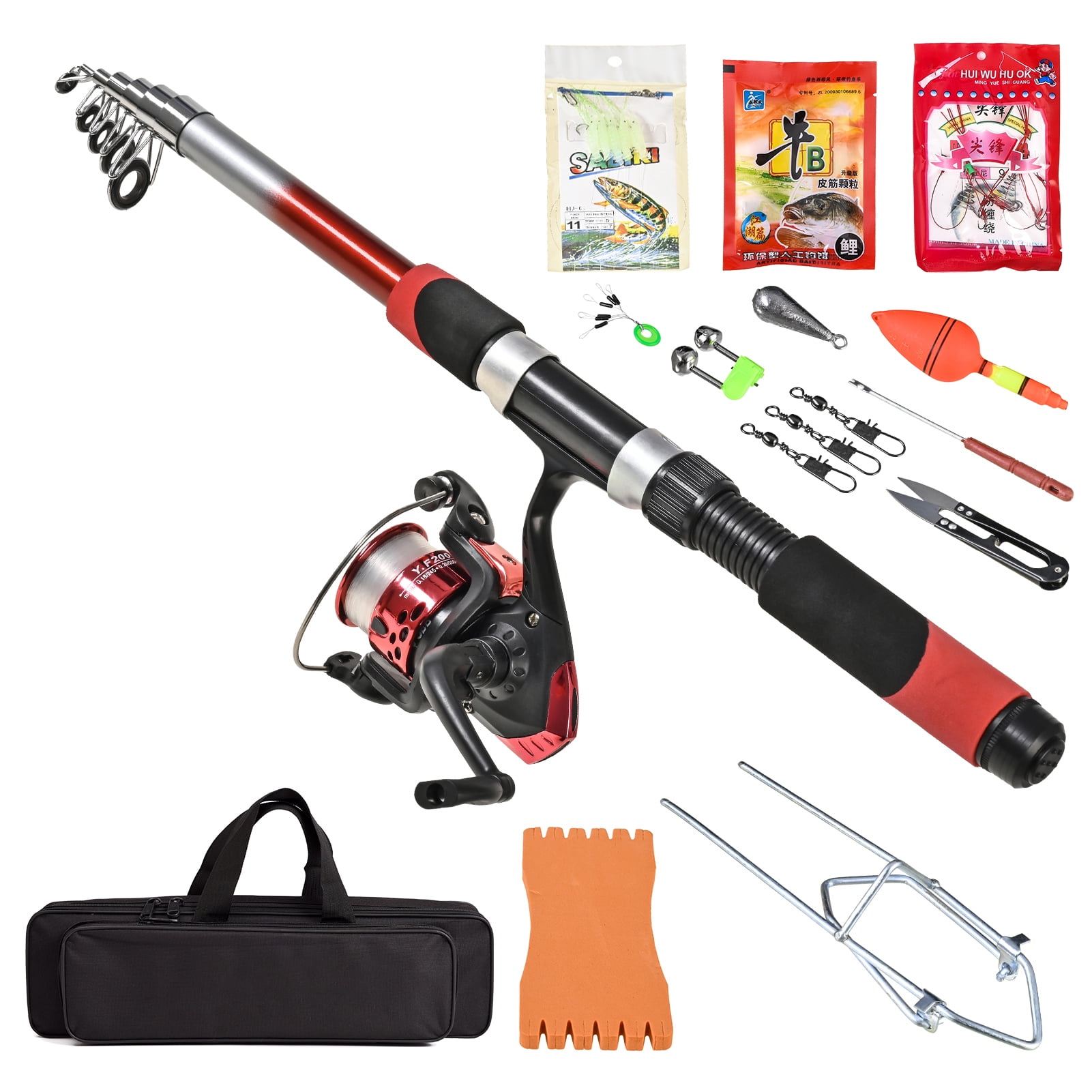 Lixada Fishing Tackle Set With 2.1m Telescopic Fiberglass Fishing Sea Rod  Fishing Reel Fishing Baits Hooks Fishing Bag Kit Seawater Freshwater Suits Professional Travel