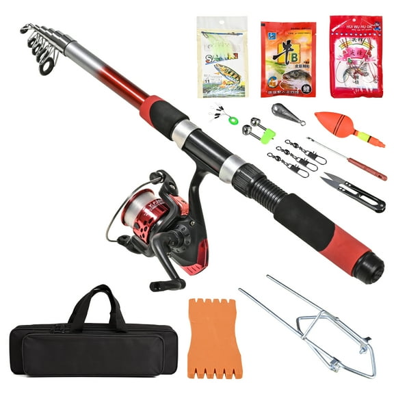 Lixada Fishing Tackle Set With 2.1m Telescopic Fiberglass Fishing Sea Rod  Fishing Reel Fishing Baits Hooks Fishing Bag Kit Seawater Freshwater Suits Professional Travel