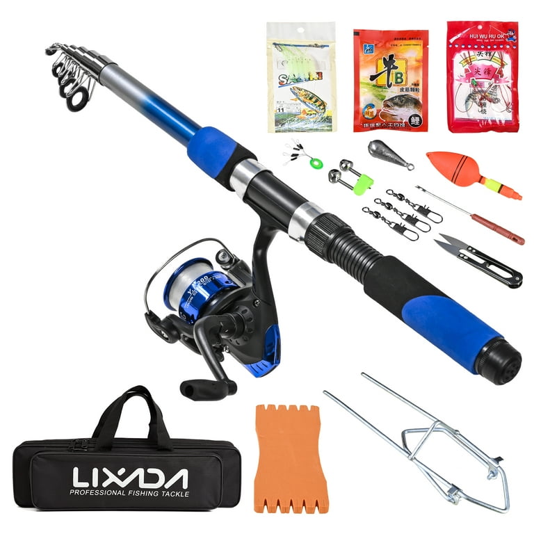 Lixada Compact Fishing Gear Set 2.1m Telescopic Fishing Rod & Spinning Reel Complete Fishing Kit, Size: 49, Blue