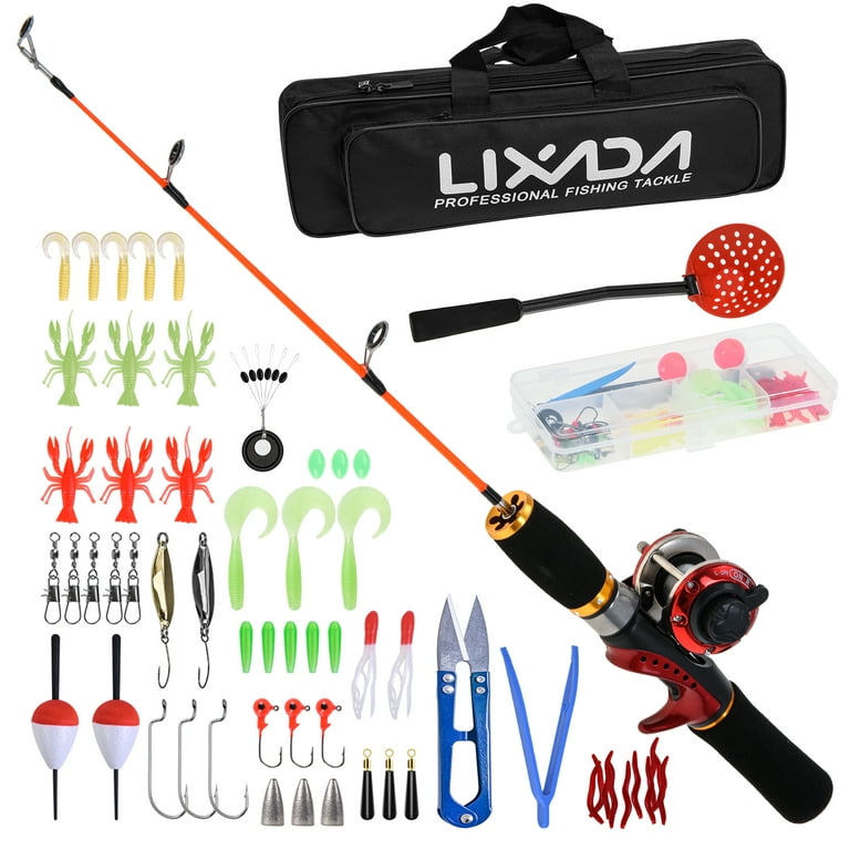 Lixada Ice Fishing Rod Reel Combo Complete Kit with Ice Skimmer and Carry Bag Lures Hooks Swivels Accessories, Size: 50 cm