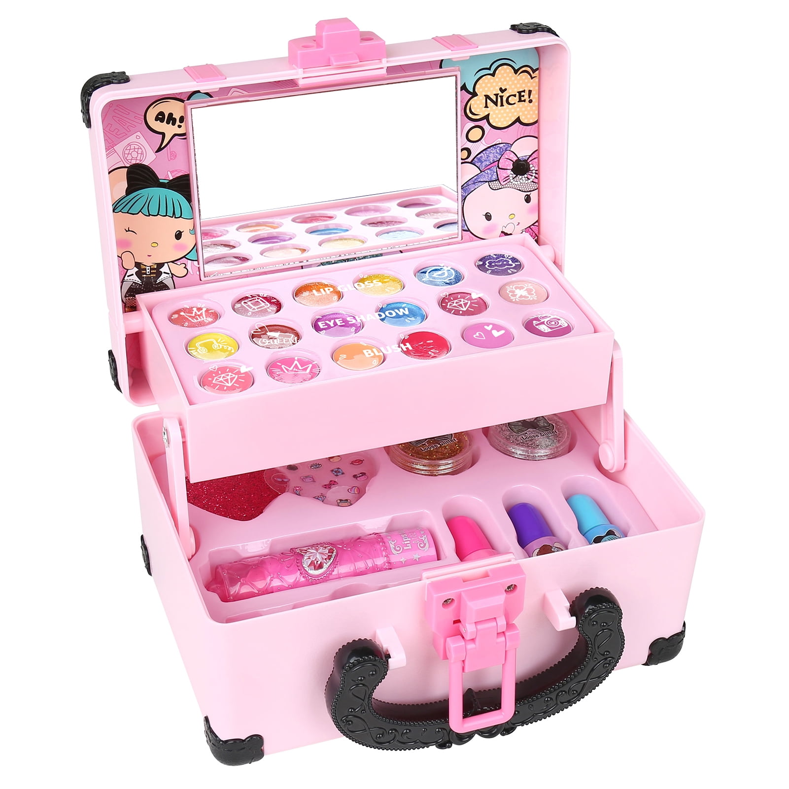 Lixada Kids Makeup Kit Real Cosmetics Travel Case Play Set Washable ...