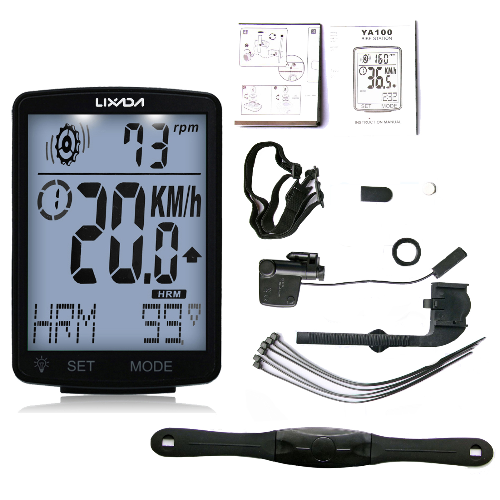 Lixada LIXADA 3 in 1 Wireless Bike Computer Multi Functional LCD Screen Computer with  Sensor Mountain Bike Speedometer IPX7 Waterproof Cycling Measurable Stopwatch - image 1 of 7