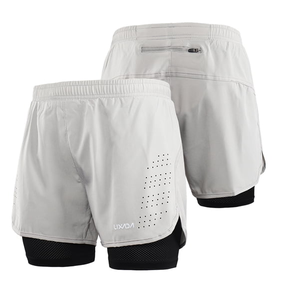 Lixada Lixada Men's 2-in-1 Running Shorts Quick Drying Breathable Active Training Exercise Jogging Cycling Shorts with Longer Liner