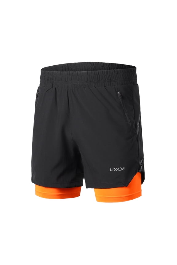 Lixada Men 2 in 1 Running Shorts Quick Drying Breathable Active Training Exercise Jogging Marathon Cycling Shorts