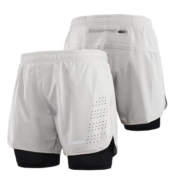 Lixada Men's 2-in-1 Running Shorts Quick Drying Breathable Active Training Exercise Jogging Cycling Shorts with Longer Liner