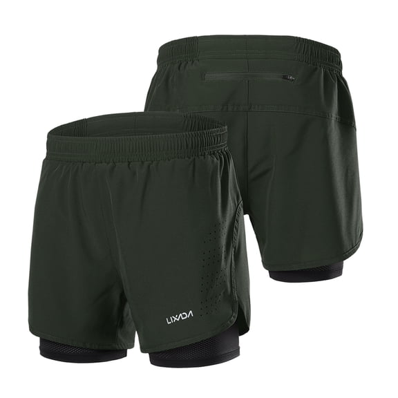 Lixada Men's 2-in-1 Running Shorts Quick Drying Breathable Active Training Exercise Jogging Cycling Shorts with Longer Liner