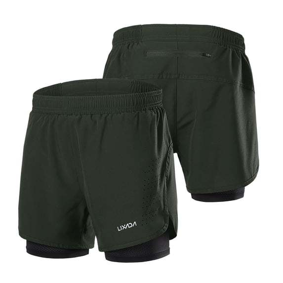 Lixada Men's 2-in-1 Running Shorts Quick Drying Breathable Active Training Exercise Jogging Cycling Shorts with Longer Liner