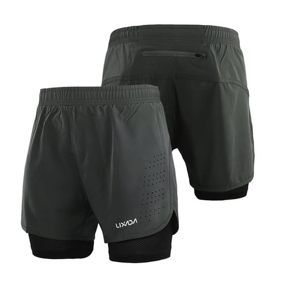 Lixada Men's 2-in-1 Running Shorts Quick Drying Breathable Active Training Exercise Jogging Cycling Shorts with Longer Liner