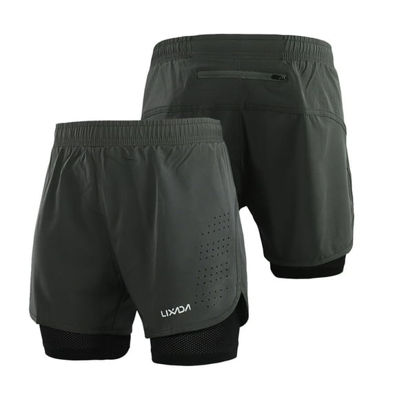 Lixada Men's 2-in-1 Running Shorts Quick Drying Breathable Active Training Exercise Jogging Cycling Shorts with Longer Liner