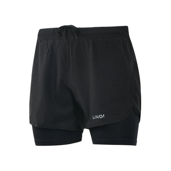 Lixada Men's 2-in-1 Running Shorts Quick Drying Breathable Training Exercise Jogging Cycling Shorts with Longer Liner