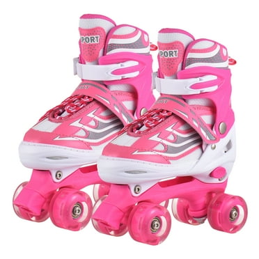 Lixada Roller Skates for Girls Boys for Kids 4 Size Adjustable Light Up, Pink, Size Large (3.5-6)