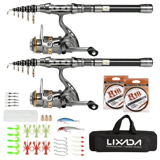 Leo Fishing Pole Pack,Combo Carbon Fiber Rod with Reel Saltwater Freshwater Lures Reel Combo Telescopic Rod with Huiop Carrier Case Saltwater Rod and