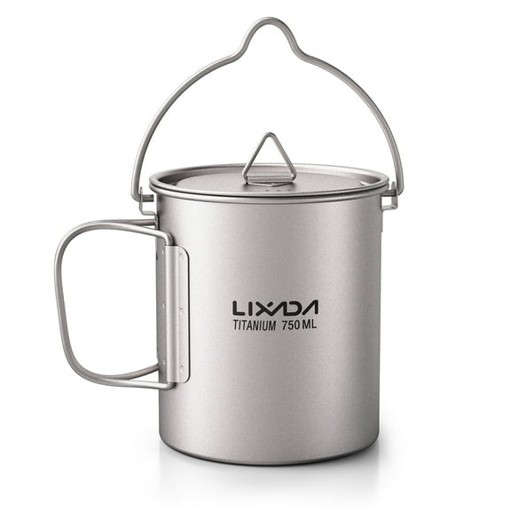 Lixada Ultralight 750mlPot PortableWater Mug Cup with Lid and Foldable Handle Camping Cooking Picnic
