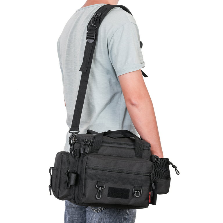 Black Tackle Bag Adjustable Strap Lures Storage Waterproof
