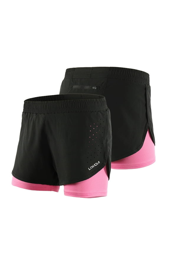 Lixada Women 2-in-1 Running Shorts Quick Drying Breathable Active Training Exercise Jogging Cycling Shorts with Longer Liner