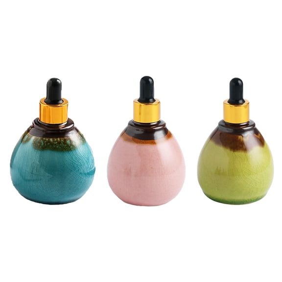 Tineasur Refillable Ceramic Dropper Bottles Set of 3 Assorted Colors for Essential Oils and Cosmetics