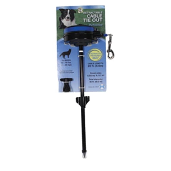 Lixit Corp - Howard Pet Reflective Retractable Cable Tie Out With Stake - Black & Blue 25-80 Oz.