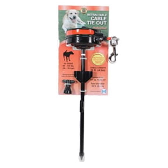 Lixit Corp - Howard Pet Reflective Retractable Cable Tie Out With Stake - Black & Red, 80-100 Oz.
