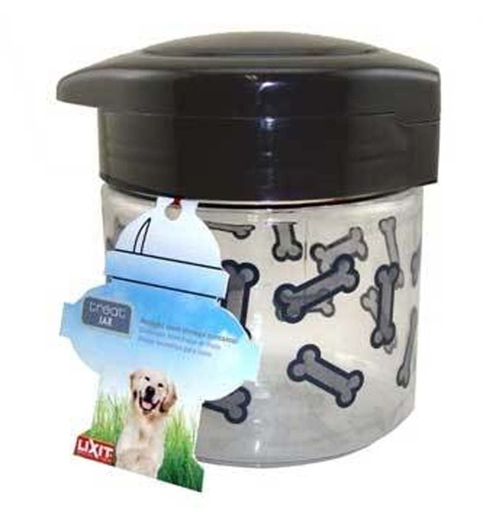 Lixit Dog Treat Jar, Black, 64 oz, Airtight Seal, Wide Mouth, Paw