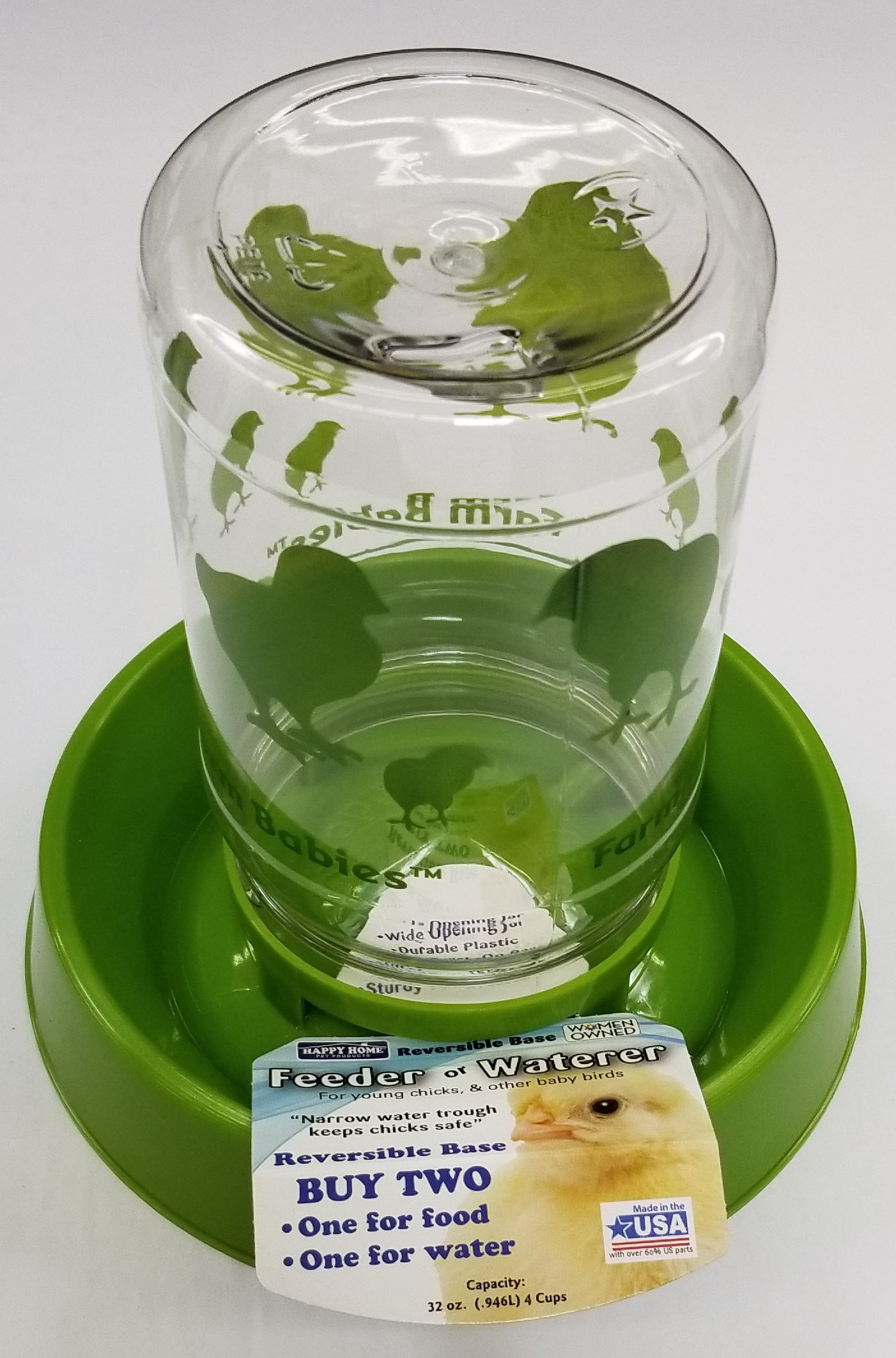 Lixit Happy Home Baby Chick Feeder and Waterer, BPA-Free Plastic, 32 oz, Green