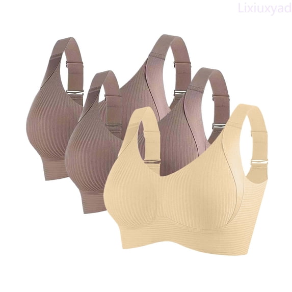 Lixiuxyad 3PC Comfortable And Transparent Shoulder Strap Cordless Backless Spongeless With Convertible Shoulder Straps,Bras for Women Brown XXXXXL