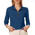 thumbnail image 1 of Lixiuxyad A Fashionable And Casual Half Zipper Solid Color Long Sleeved T Shirt For Ladies Basic Tee,Blue S, 1 of 5