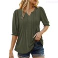 thumbnail image 1 of Lixiuxyad A Plain Colored Casual Top With Puffed Sleeves And A V Neck Five Quarter Sleeve T Shirt For Ladies Dressy Casual,Green L, 1 of 7