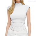 thumbnail image 1 of Lixiuxyad Adjustable Strap Tank Tops Women's Summer Semi High Neck Solid Color Slim Fit Sleeveless Girl Style Vest,White, 1 of 4