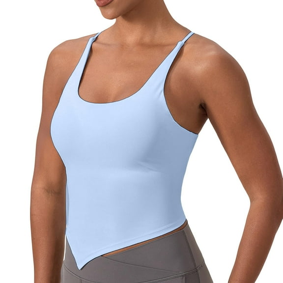 Lixiuxyad Adjustable Strap Tank Tops Womens Butterluxe Y Back Longline Sports Bras Spaghetti Straps Racerback Padded Yoga Workout Crop Tank Top(Blue S)