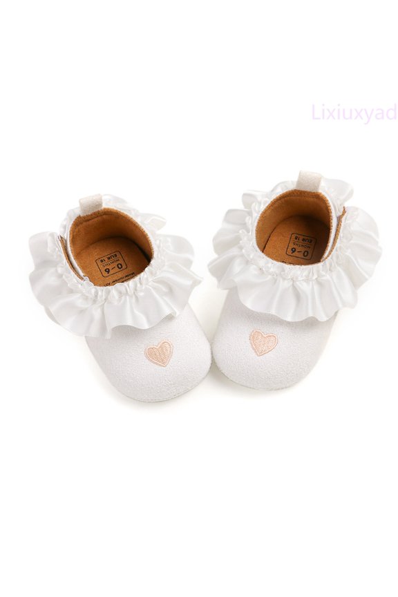 Baby Girls First Walking Shoes Soft Sole Lace Up Sneakers With Embroidered Heart Design For Infant Toddler Fashion Lace-up Sneakers Sizes 11(Toddler 0-6 Months)
